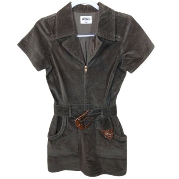 Show Me Your MuMu Outlaw Mini Dress Corduroy Green with Western Belt Size Small - Picture 1 of 14